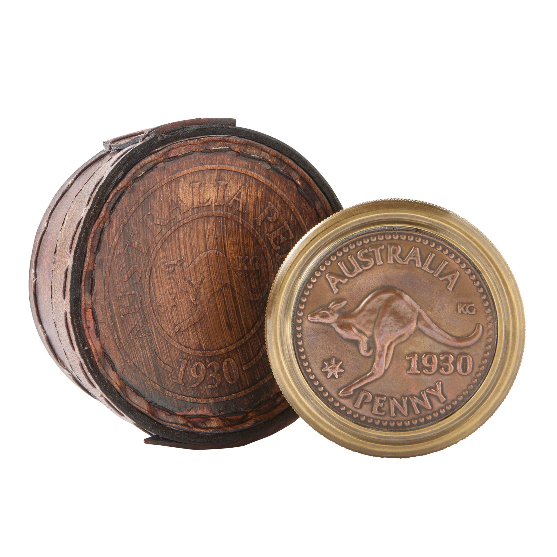 Australian Penny Compass with Leather Case