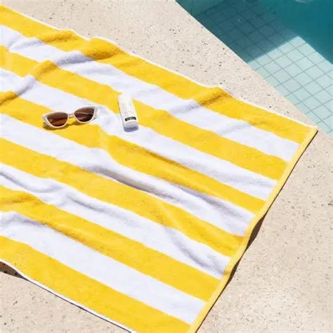 Striped Cabana Cotton Terry Beach Towel - Sunshine Yellow