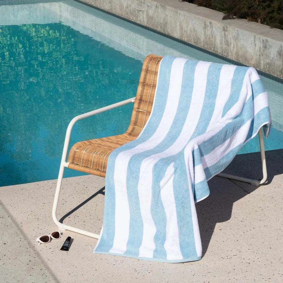 Striped Cabana Cotton Terry Beach Towel - Sky Blue