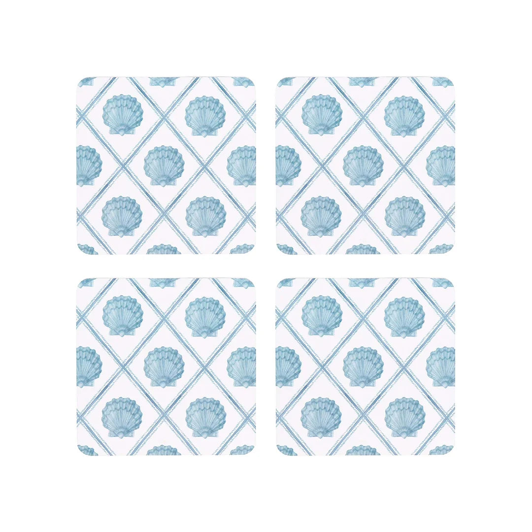 Scallop Check Square Coaster Set 4