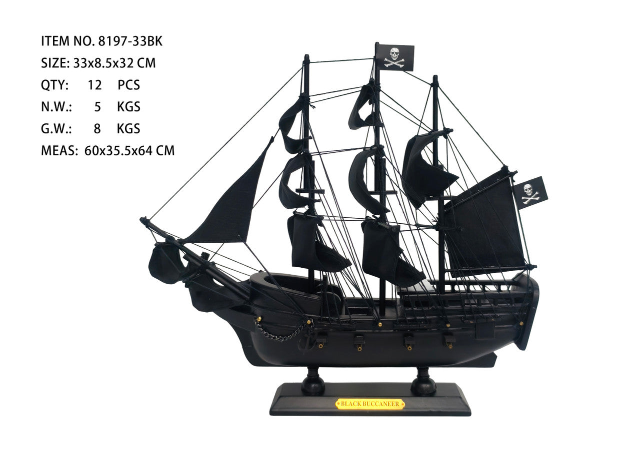 Black Buccaneer Pirate Ship - 33cm Wooden Model