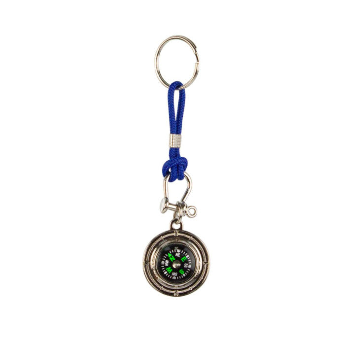 Keyring - Compass with Compass Rose Back Blue Cord