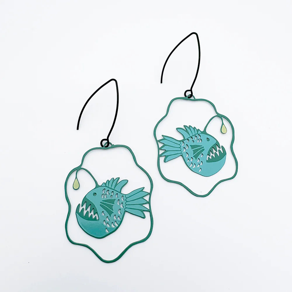 Denz & Co Anglefish Earrings in Teal & Mint