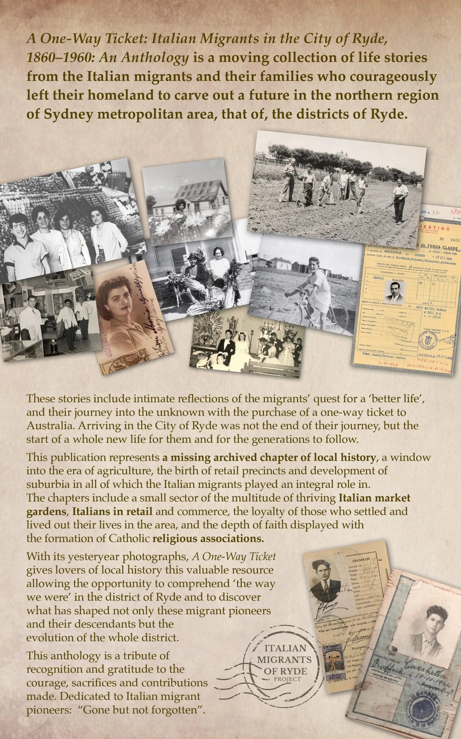 A One-Way Ticket - Italian Migrants in the City of Ryde 1860-1960 - An Anthology