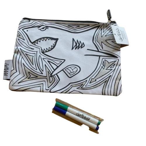 Scribbla Pencil Case and Fabric Pen Set - Shark