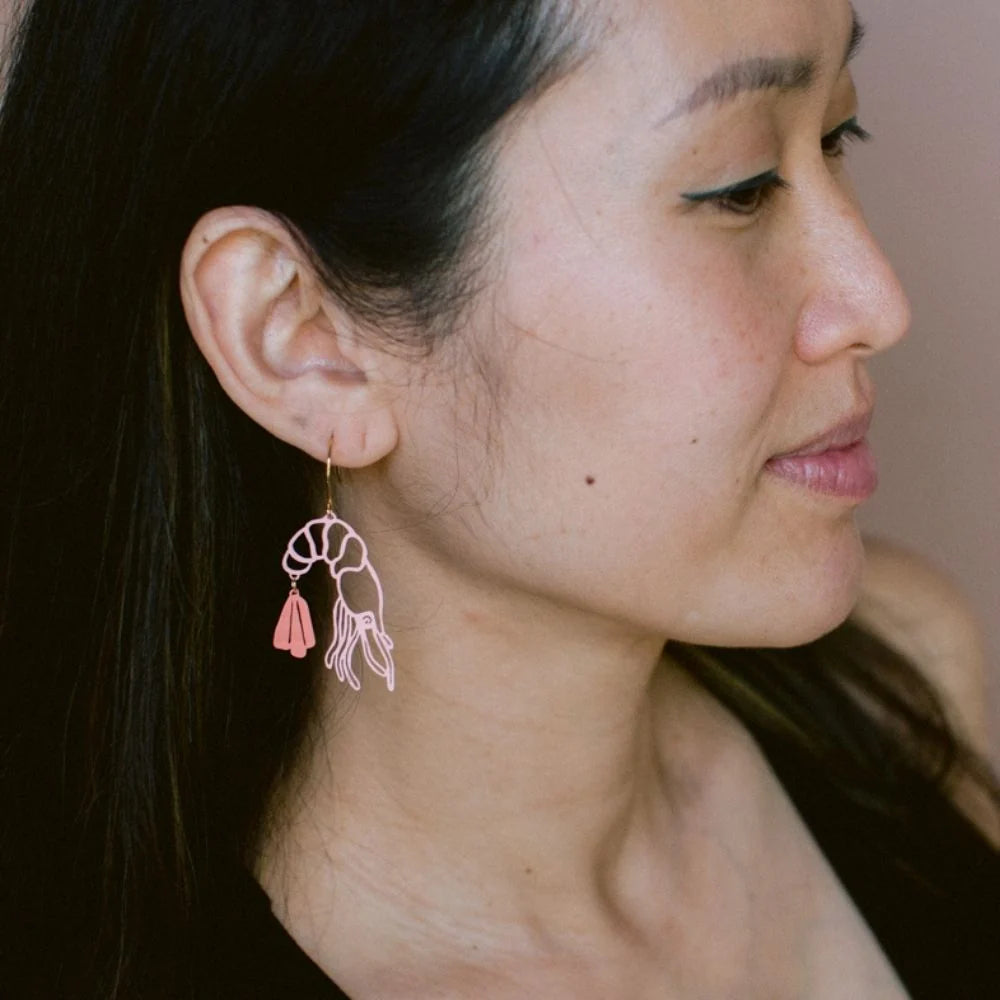 Denz & Co Prawn Dangle Earrings in Coral