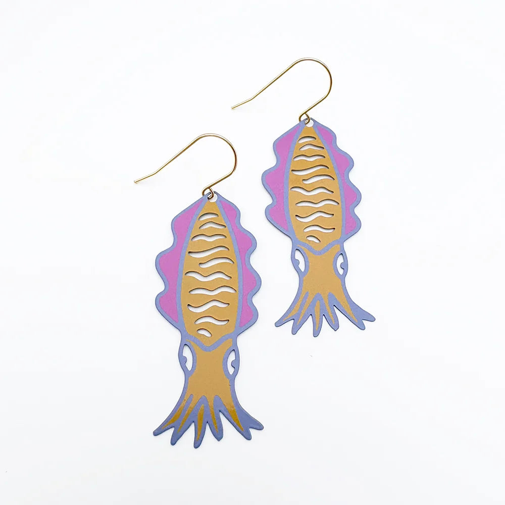 Denz & Co Cuttlefish Earrings in Lilac, Orange & Pink