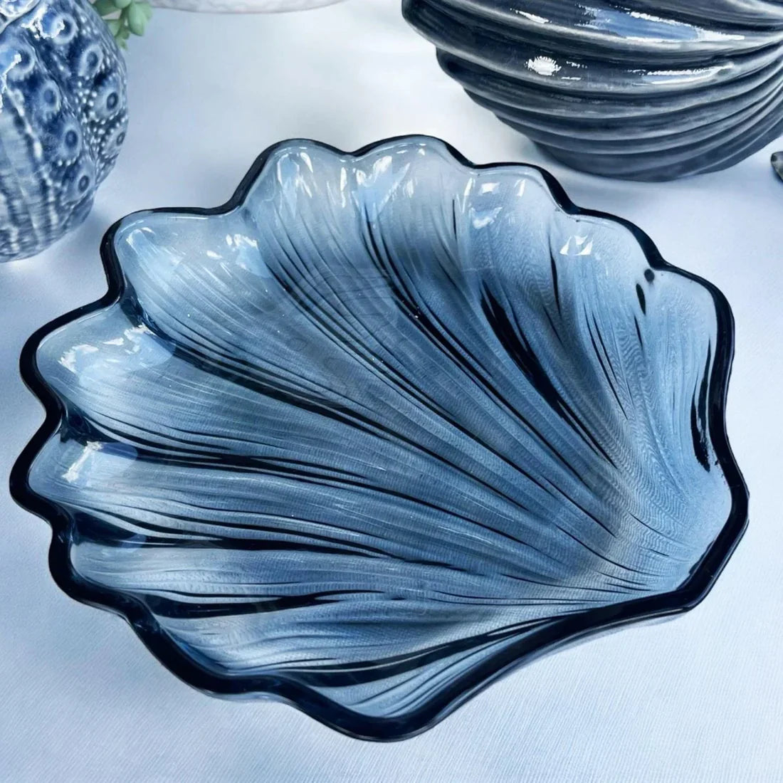 Fan Shell Glass Plate 18x17x3.5cm Blue - Coast to Coast