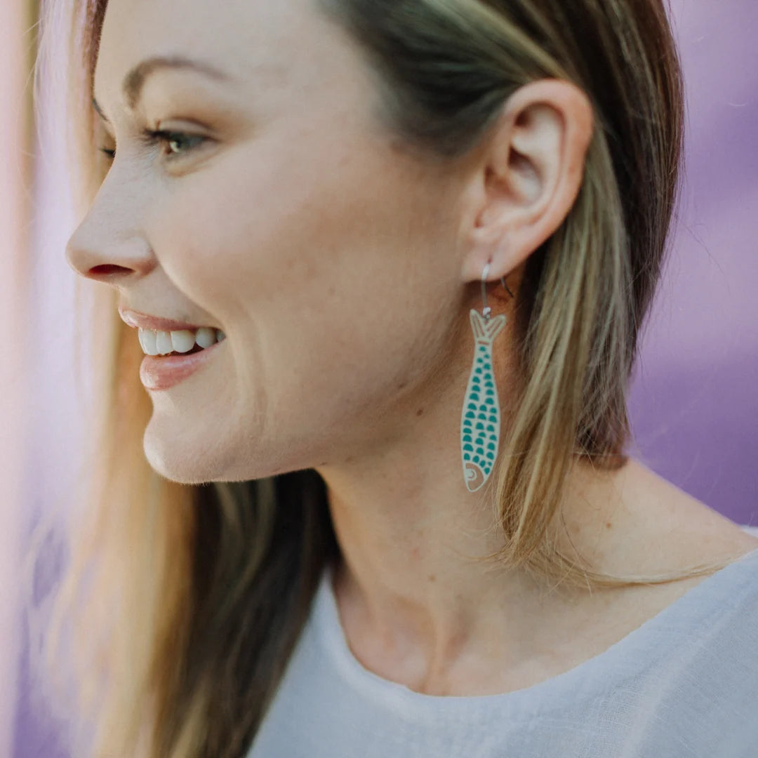 Denz & Co Fishy Earrings in Silver & Blue