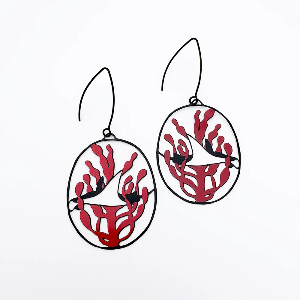 Denz & Co Manta Ray Earrings in Black & Red
