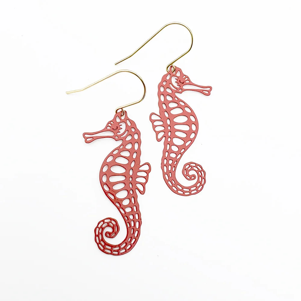 Denz & Co Seahorse Earrings in Coral