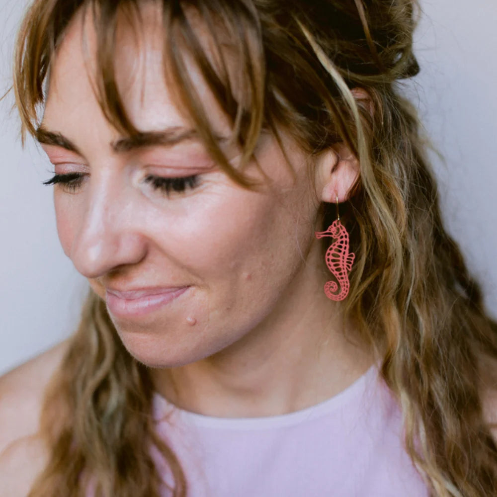Denz & Co Seahorse Earrings in Coral