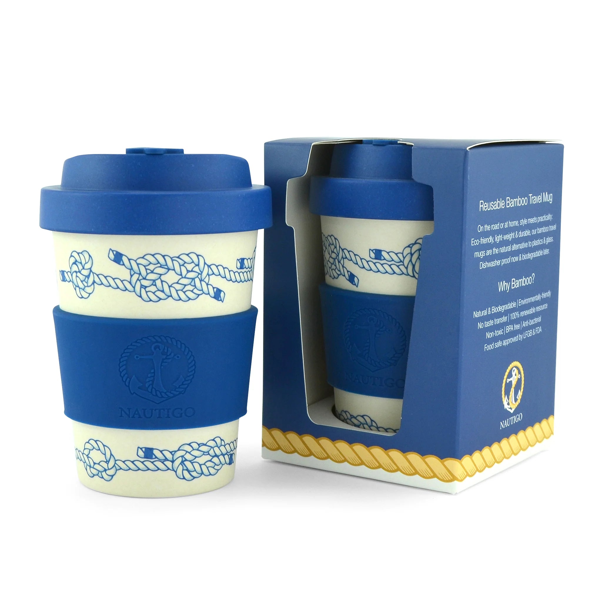 Bamboo Travel Mug 300ml NautiGo 'Nautical Knots'
