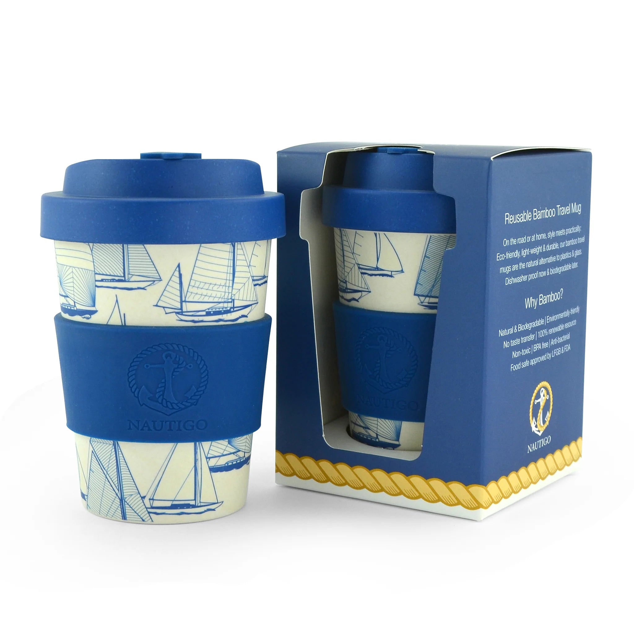 Bamboo Travel Mug 300ml NautiGo 'Sail Away'