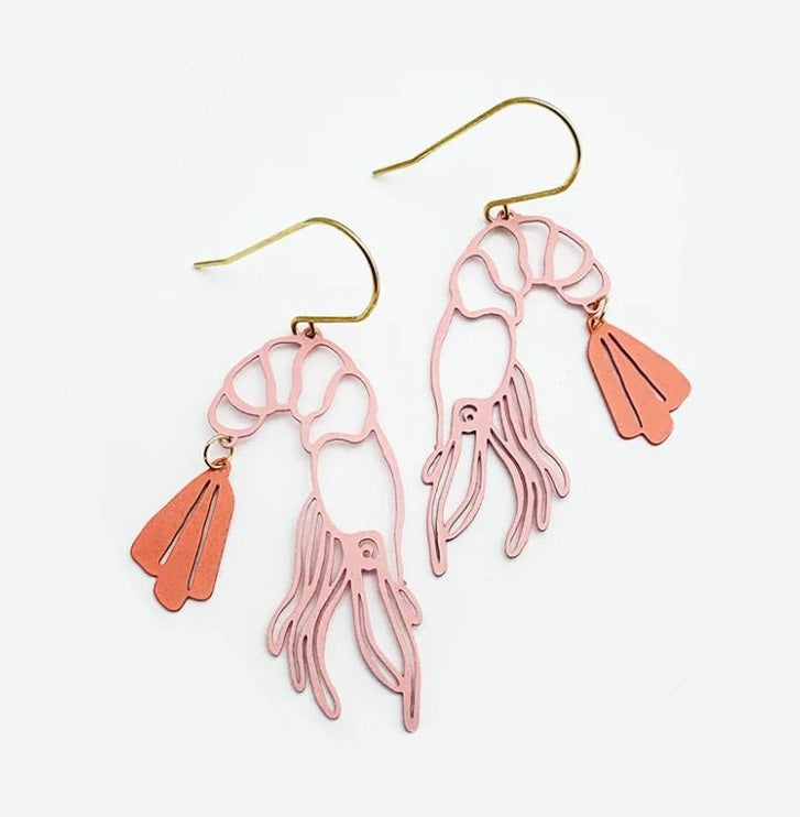 Denz & Co Prawn Dangle Earrings in Coral
