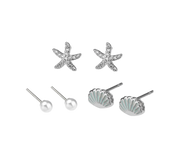 Ocean to Outback Earrings Set of 3 Starfish, Shell & Pearl