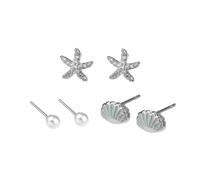Ocean to Outback Earrings Set of 3 Starfish, Shell & Pearl