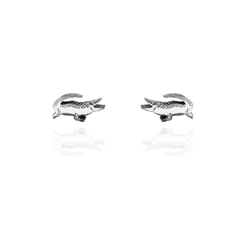 Stud Earrings - Crocodile Silver