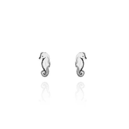 Stud Earrings - Sea Horse Silver