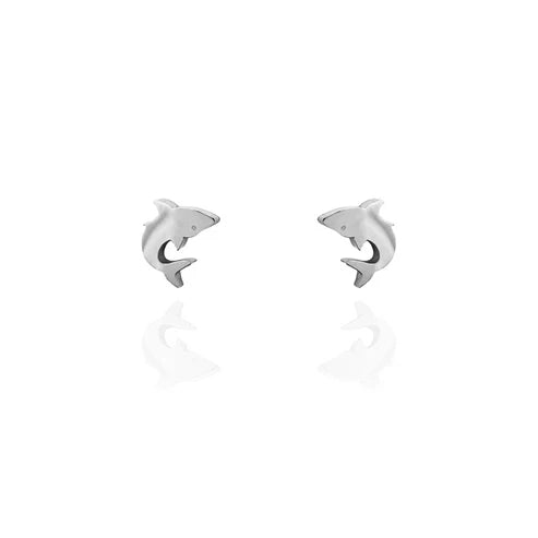 Stud Earrings - Shark Silver