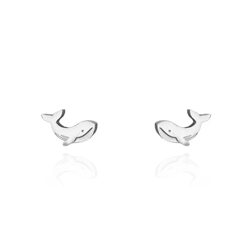 Stud Earrings - Whale Silver
