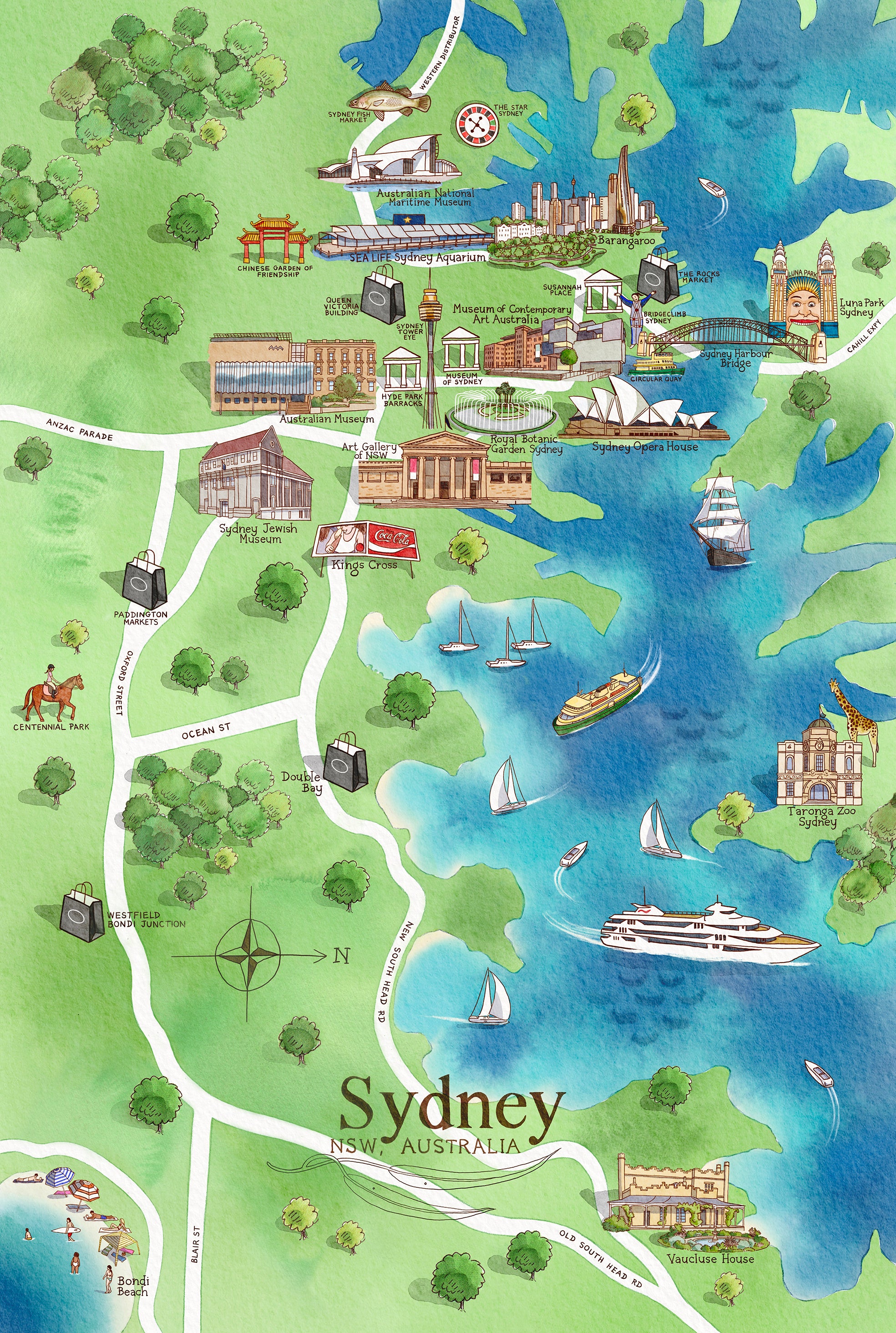 Tea Towel - Sydney Tourist Attraction Spot (ft. ANMM)