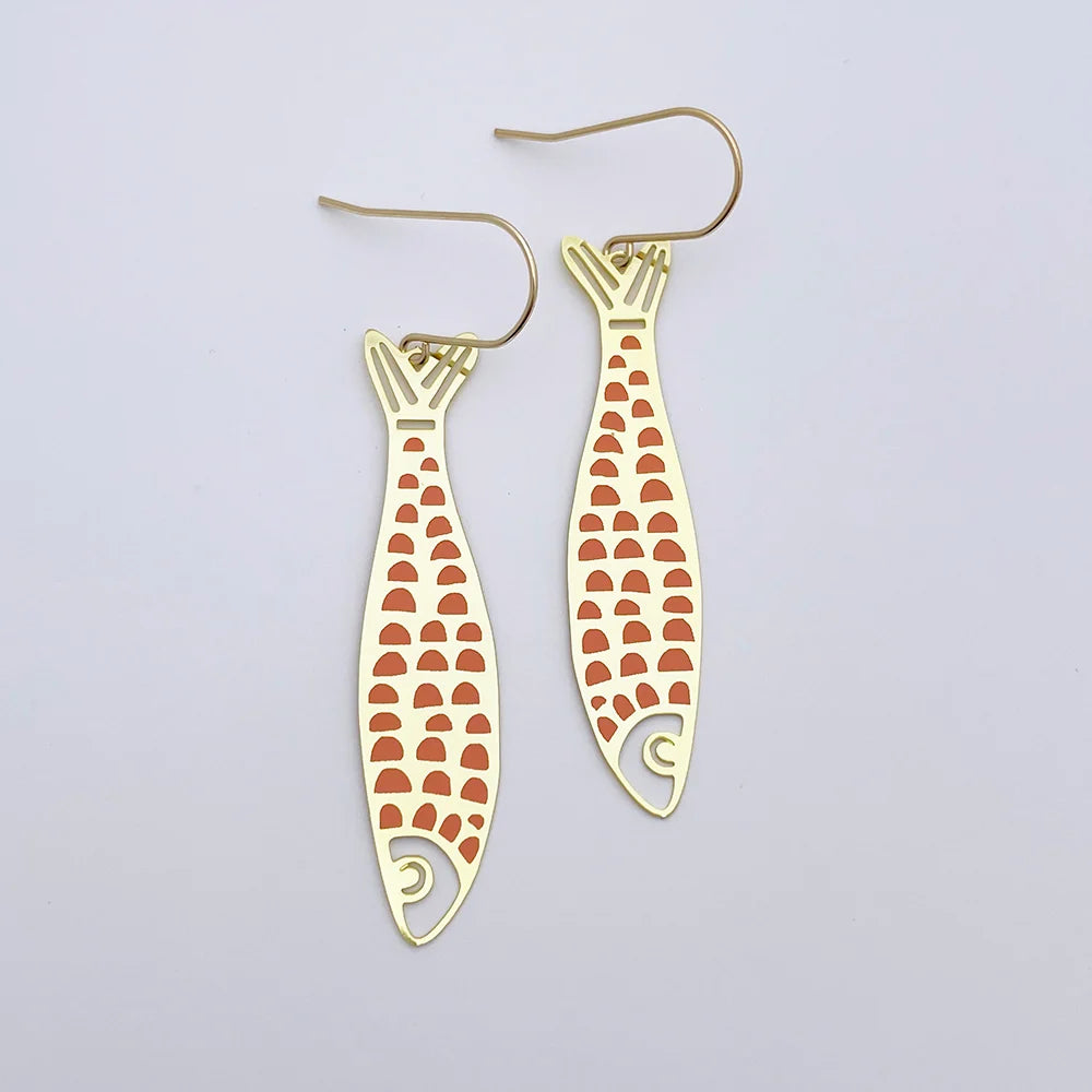 Denz & Co Fishy Earrings in Gold & Orange