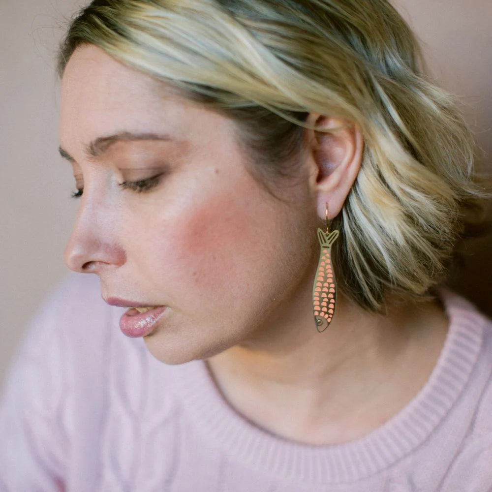 Denz & Co Fishy Earrings in Gold & Orange