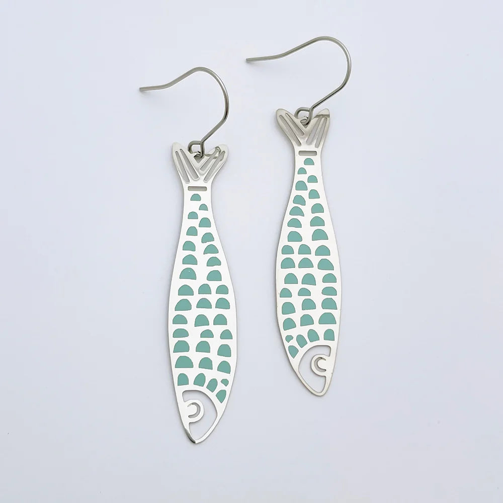 Denz & Co Fishy Earrings in Silver & Blue