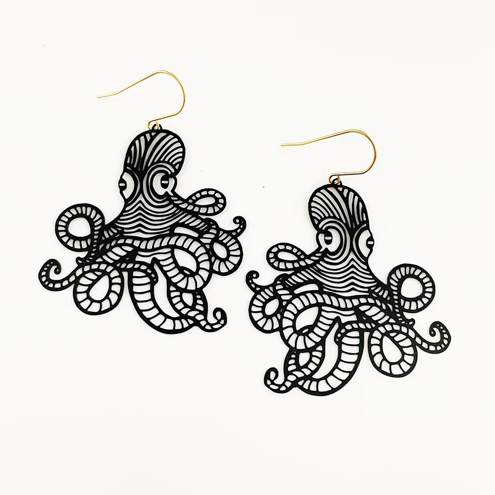 Denz & Co Octopus Earrings Black
