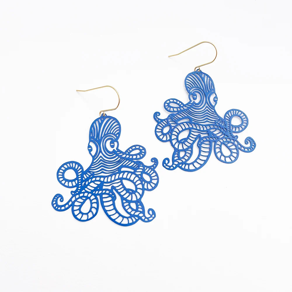 Denz & Co Octopus Earrings in Blue