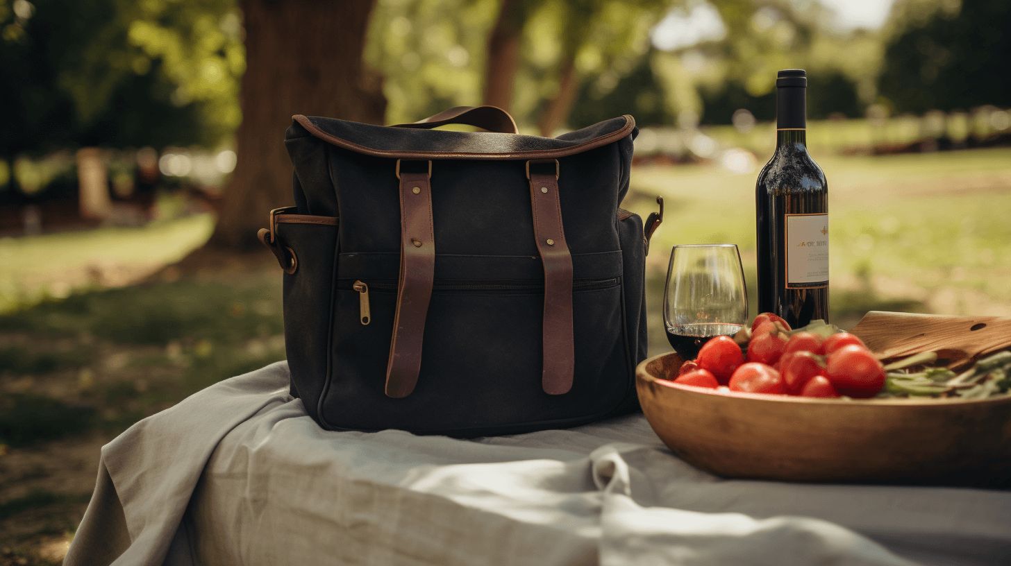 picnic bag with a bottle of wine 