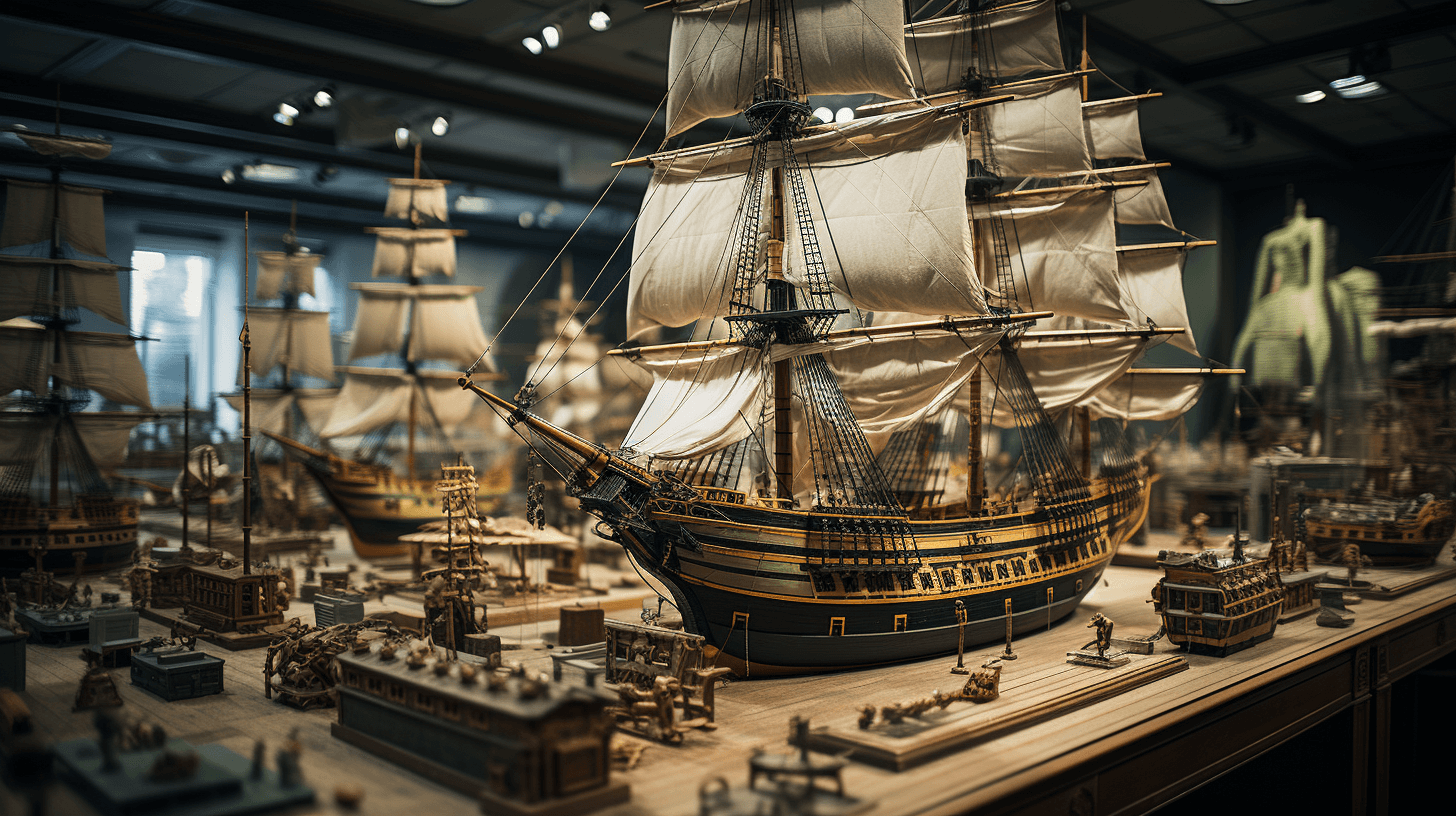 Model Wooden Ships in a Museum