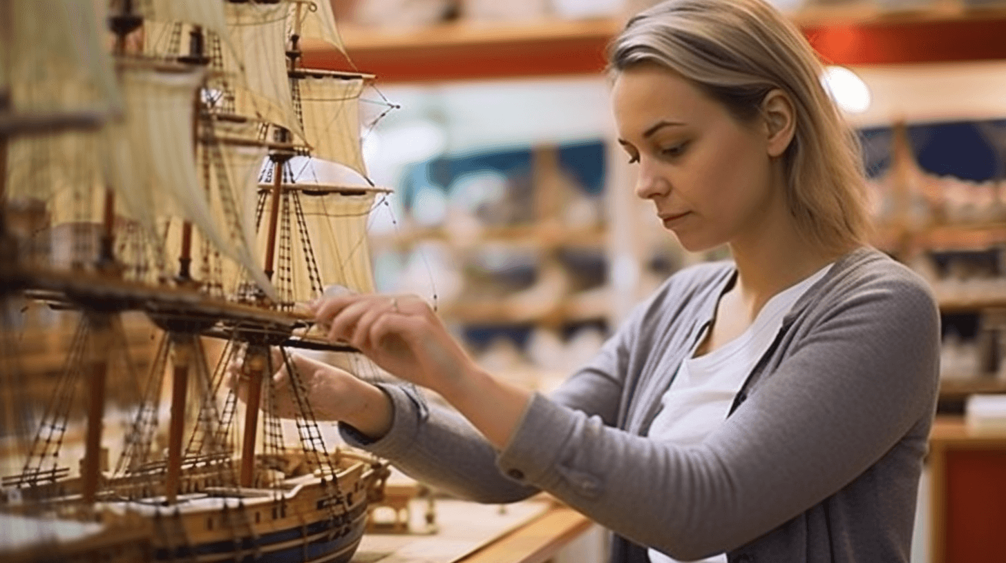 Women taking care of a model ship
