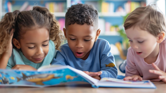 young kids reading book